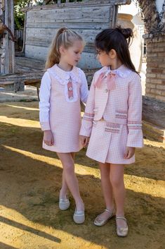 New for AW22 pre-order online now the stunning collections from Naxos Spain. Girls dogtooth design dress in baby blue and pink. Spanish sizing comes up small so we advise to go up a size. Naxos is a family run business established in Spain since 1990 with a clear artisan spirit & style. All pieces are made with a high degree of detail making the brand well known in the UK for its classic and beautiful designs. Clearance Sale - No returns. Candy Pink, Dresses Kids Girl, Pink Candy, Clearance Sale, Kids Wear, Toddler Outfits, Baby Dress