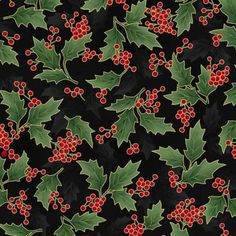 christmas holly and berries on black background