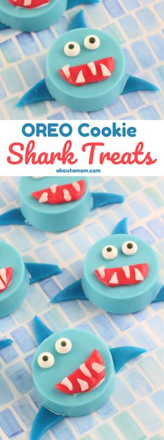 some cookies that have been decorated to look like sharks