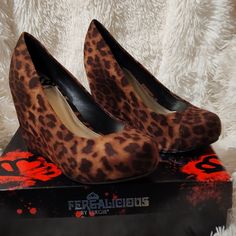 Fergalicious Dreamy Wedge Pump, Leopard Is The Perfect, Chic, Sexy Footwear For Women Who Love To Be Noticed. Suede Like Leopard Print With Round Toe, 1 Inch Platform With 4 Inch Heel. Brand New In Box. Leopard Print Synthetic Heels With Round Toe, Fitted Brown Wedge Heels, Wedge Pump, Footwear For Women, Funky Shoes, Wedge Pumps, 4 Inch Heels, Animal Prints, Platform Heels