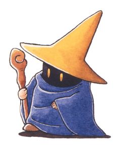 a drawing of a cartoon character with a hat and coat on holding a spoon in his hand