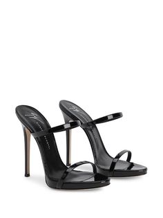 Giuseppe Zanotti Darsey Strappy Sandals - Farfetch Sleek Double Strap Party Heels, Chic Double Strap Heels With Branded Heel Counter, Sleek Double Strap Formal Heels, Elegant Black Double Strap Sandals, Black Double Strap Evening Sandals, Sleek Black Double Strap Sandals, Modern High Heel Sandals With Branded Insole, Evening Heels With Sculpted Heel And Double Strap, Strappy Patent Leather Evening Sandals