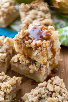 caramel apple crumb bars stacked on top of each other