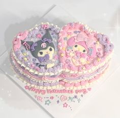 Sanrio Cake Ideas, Purple Cake Ideas, Cake Pink And Purple, Sanrio Snacks, Pink And Purple Cake