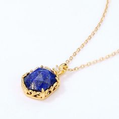 As a gift for your loved ones, this Natural Lapis Lazuli Gemstone 925 Sterling Silver Gold Plated Pendant Necklace will be perfect!What does lapis lazuli symbolize?⭐ Protection Support ⭐ Self Care Confidence ⭐ Healing Cleansing ⭐Lapis lazuli is believed to have a lot of medical benefits by activating the chakras in the body. It is said that it helps boost the immune system, lower blood pressure, purify the blood and soothe any inflammation in the body. It is also said to alleviate insomnia, depr Elegant Lapis Lazuli Jewelry For Healing, Blue Spiritual Necklace For Anniversary, Blue Spiritual Necklaces For Anniversary, Elegant Royal Blue Necklace For Gift, Royal Blue Pendant Jewelry As Gift, Royal Blue Pendant Jewelry For Gifts, Royal Blue Pendant Jewelry Gift, Blue Engraved Necklace For Gift, Sapphire Gemstone Necklace As Gift