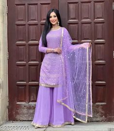 Color: PURPLE, Size: READYMADE Purple Sharara, Punjabi Sharara, Top Fabrics, Suit Indian, Kurta Lehenga, Chic Prom Dresses, Womens Bridesmaid Dresses, Purple Outfit