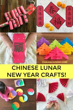 chinese lunar new year crafts and activities for kids to do with paper lanterns, fan shaped decorations