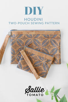 two pouch sewing patterns with text overlay