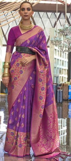 Purple and Violet color Saree in Handloom fabric with Weaving work Party Wear Traditional, Handloom Fabric, Traditional Saree, Violet Color, Traditional Sarees, Blouse Length, Petticoat, Jaipur, New Arrival