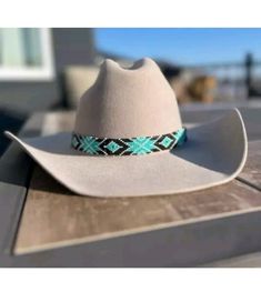 Turquoise Hat Band, Cowboy Hat Accessories, Beaded Cowboy Hat Bands, Beaded Hats, Teal Hat, Hat Burning, Cowboy Hat Bands, Beaded Hat Bands, Country Hats