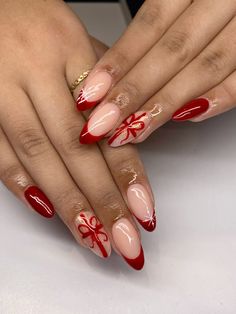 bow present red french tip christmas xmas holiday nails red sets almond snowflakes Red French Tip Christmas, French Tip Christmas, Holiday Nails Red, Bow Present, Red French Tip, Red Christmas Nails, Red French, Nails Red, Xmas Holidays