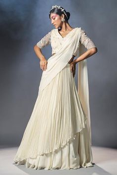 Shop for Isha Gupta Tayal White Georgette Pre-stitched Lehenga Saree With Blouse for Women Online at Aza Fashions Isha Gupta, Lehnga Dress, Indian Dresses Traditional, Trendy Dress Outfits, Designer Party Wear Dresses, Lehenga Saree, Party Wear Indian Dresses, Dress Indian Style, Stylish Sarees