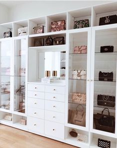 the instagram page shows an image of a white closet with lots of purses