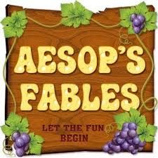 the logo for aeop's fables let the fun begin to play with grapes