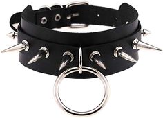 Amazon.com: FM FM42 Black Punk Rock Gothic Emo Large O-Ring Spike PU Simulated Leather Choker Collar Necklace PN2247: Jewelry Black Punk Rock, Kalung Choker, Gothic Choker Necklace, Leather Choker Collars, O Ring Choker, Mood Jewelry, Goth Accessories, Studded Collar, Gothic Emo