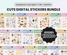 an assortment of cute stickers bundle for the digital planner, including food and drinks