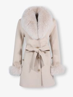 Introducing the easthampton coat, cut from premium woolen fabric . featuring a fox fur collar, cuffs, and a belt for added sophistication. This coat is designed to sculpt and shape while offering timeless elegance. Elegant Wool Coat With Belted Cuffs For Winter, Elegant Winter Outerwear With Belted Cuffs, Luxury Formal Fur Coat With Faux Fur Trim, Elegant Fitted Pea Coat With Belted Cuffs, Formal Outerwear With Faux Fur Trim, Elegant Winter Pea Coat, Elegant Wool Outerwear With Belted Cuffs, Elegant Wool Fur Coat With Faux Fur Lining, Elegant Fitted Wool Coat With Belted Cuffs