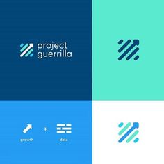 the logo for project guerilla is shown in four different colors and shapes, including blue