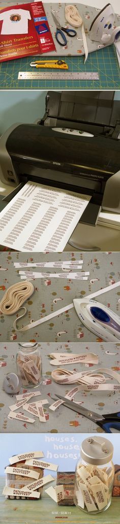 several different types of paper and scissors on top of a table next to a printer