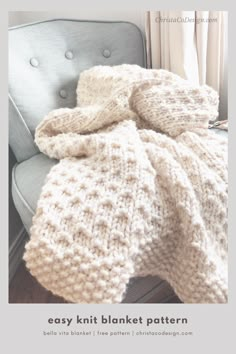 an easy knit blanket pattern on a chair