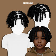 two children's wigs with different types of dreadlocks on each side