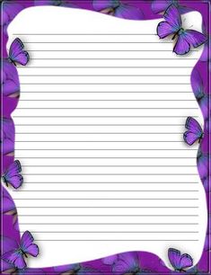 a purple frame with butterflies on it and lined paper in the bottom right hand corner