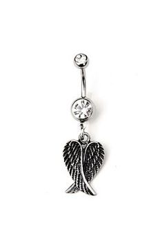 an angel wing belly ring with a crystal stone in the center