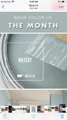 an advertisement for the behr color of the month, which is being displayed on a phone