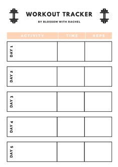 the workout tracker is shown in this printable worksheet