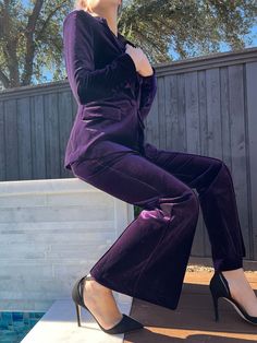 Angela Blazer & Pants Set In Purple - Glory Connection Wedding Guest Dress Inspiration, Blazer Pants Set, Latest Designer Dresses, Dress Code Wedding, Evening Jackets, Flower Petal, Sandals For Sale, Dress Inspiration, Designer Style