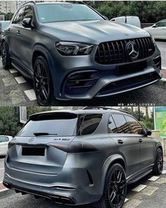 the front and side view of a mercedes suv