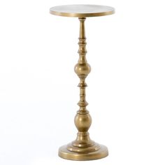 Atiya Hollywood Regency Gold Aluminum Round Pedestal Drink End Table Modern Regency Interior, Modern Regency, Regency Interior, Antique Brass Candlesticks, French Country Blue, Pedestal End Table, Nesting End Tables, Pedestal Side Table, Glass End Tables