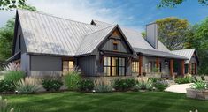 this is an artist's rendering of a house in the country style with lots of windows