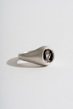 A finely detailed hand saying Hi! A hand carved & one of a kind signet, perfect for your last digit. Sterling Silver One of a Kind Handmade in London Palm Ring, Say Hi, Hand Carved, Carving, Sterling Silver, Silver