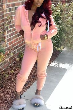 Olivia Mark - Premium Womens Yellow Hooded Two-Piece Casual Outfit with Long Sleeves and Solid Design Spring Casual Solid Color Onesie, Casual Pink Hooded Onesie, Fitted Jumpsuits And Rompers For Leisure In Spring, Casual Pink Onesie For Winter, Casual Winter Pink Onesie, Casual Pink Winter Onesie, Pink Fitted Onesie For Winter, Casual Hooded Onesie, Casual Pink Onesie For Spring