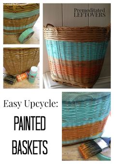 an easy upcycle painted basket with paint brushes