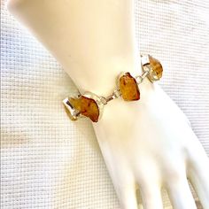 Magnificent Chunky Raw Real Citrine Gemstones Set In Sterling Silver Bracelet. Comes Wrapped In A Gift Box And A Pouch Amber Citrine Gemstone Bracelets, Faceted Citrine Amber Jewelry, Yellow Citrine Spiritual Bracelets, Adjustable Yellow Citrine Crystal Bracelet, Yellow Citrine Crystal Bracelet Gift, Amber Citrine Crystal Bracelet For Gift, Amber Citrine Crystal Bracelet Gift, Amber Citrine Crystal Bracelet As A Gift, Yellow Citrine Gemstone Bracelets