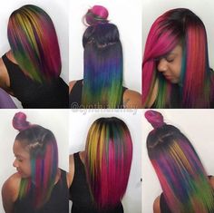 Spicy Hairstyles, Rainbow Highlights, Colorful Hairstyles, Mermaid Hair Color, Hair Rainbow, Color Wigs, Beautiful Black Hair, Beautiful Hair Color