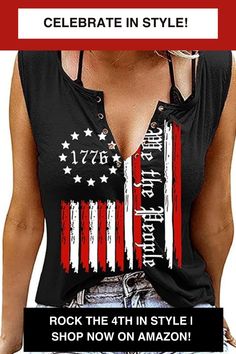 Show off your patriotic spirit with this chic American Flag Tank Top! Designed with a trendy ring hole and V-neck, this sleeveless tee is perfect for 4th of July festivities or any patriotic event. Made from a soft cotton blend, it ensures comfort and style whether you're at a barbecue or a fireworks show. Don’t miss out on this must-have 4th of July outfit. Click to buy now and celebrate Independence Day in style! #PatrioticTee #4thOfJulyOutfit #AmericanFlagShirt #SummerStyle #IndependenceDay 4th Of July Shirts, American Flag Tank Top, Patriotic Tees, Tank Outfit, 4th Of July Outfits, Casual Street Style, Tops For Women, Summer Outfits Women, T Shirt Top