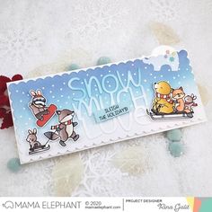 a close up of a piece of paper with animals on it and the words snow much