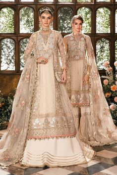 SZDesignsBoutique helps you to Find Your Perfect Wedding and Party Attire Ivory Maria B. Bridal Sharara shirt | Pakistani Designer Wedding Reception/Nikah/walima Outfit | Indian wedding suit | Formal Guest Partywear | Gift for her  Style your Special days like Reception, Nikkah, Walima, Engagement or Party with this beautiful and elegant luxury dress like Lehenga Choli, Maxi, Pashwas, Gown style shirt Trouser or Dupatta Salwar kameez Latest 2024 top Quality Maria B. Wedding Collection Replica Fa Luxury Zari Work Wedding Dress For Eid, Luxury Beige Sharara For Wedding, Walima Dress Casual, Luxury Maxi Dress With Dupatta For Reception, Luxury Maxi Dress With Dupatta For Party, Luxury Wedding Maxi Dress For Diwali, Luxury Sets For Reception During Eid, Luxury Raw Silk Sharara For Wedding, Luxury Wedding Raw Silk Salwar Kameez