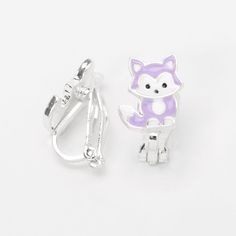 Fox Earrings, Fake Earrings, Magnetic Earrings, Fox Girl, Kawaii Jewelry, Spring Wear, Victoria Secret Lingerie, Fashionable Jewelry, Pastel Purple