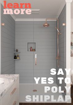 a magazine cover with a bathroom and shower in the background text reads learn more say yes to polyplar