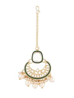 This jewellery set consists of a necklace, maangtika and a pair of earringsGold-plated layered necklace, has white & Green Kundan stone-studded & Pearls beaded detailsSecured with a drawstring closureA pair of matching drop earrings, each secured with a post-and-back closureMatching maangtika secured with hook closure Size & Fit Necklace Length-51 cmEarring Length-8 cm EachMaangtikka Length-12 cmProduct Weight-179 grams Material & Care Material: AlloyPlating: Gold-platedStone Type: Kundan & PearlsCare InstructionWipe your jewellery with a soft cloth after every useAlways store your jewellery in a flat box to avoid accidental scratchesKeep sprays and perfumes away from your jewelleryDo not soak your jewellery in waterClean your jewellery using a soft brush, dipped in jewellery cleaning solu Anarkali Lehenga, Jewelry Cleaning Solution, Beaded Jewellery, Jewellery Set, Dress Jewelry, Layered Necklace, Wedding Wear, Cleaning Jewelry, Necklace Length