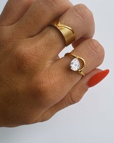 JOIE Diamond Ring Gold Cubic Zirconia Midi Rings Minimalist Style, Gold Minimalist Cubic Zirconia Midi Rings, Minimalist Teardrop Gold Ring, Gold Teardrop Cubic Zirconia Rings, Classic Gold Teardrop Rings, Dainty Teardrop Gold Ring, Chunky Gold Jewelry, Mood Jewelry, Ring Stack