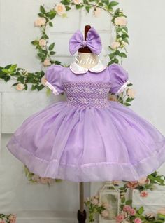 Smocked Embroidery Dress Bishop Dress Formal Dress - Etsy Fitted Lavender Embroidered Dress, Fitted Purple Dress With Smocked Bodice, Fitted Purple Dresses With Smocked Bodice, Purple Fitted Dress With Smocked Bodice, Katy Tx, Dress Formal, Clothing Care, Embroidery Dress, Flower Dresses