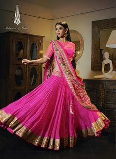 Gorgeous pink lehenga | Chamee & Palak Pleated Lehenga, Orang India, Bandhani Print, Pink Anarkali, Bridal Lehenga Designs, Anarkali Lehenga, Rani Pink, Crepe Blouse, Padded Blouse