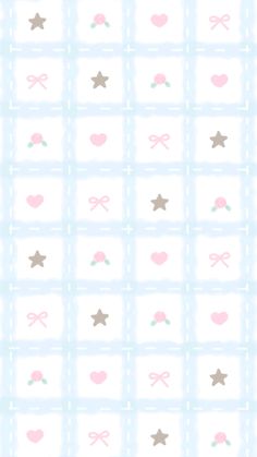 a wallpaper with hearts, stars and bows on the bottom right corner in pastel colors