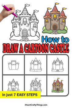 how to draw a cartoon castle in just 7 easy steps with pictures and instructions for kids