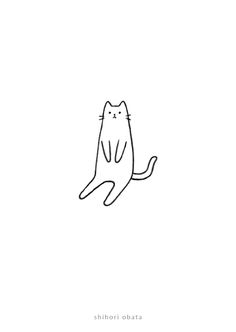 a black and white drawing of a cat sitting on its hind legs with the caption, shibori obata